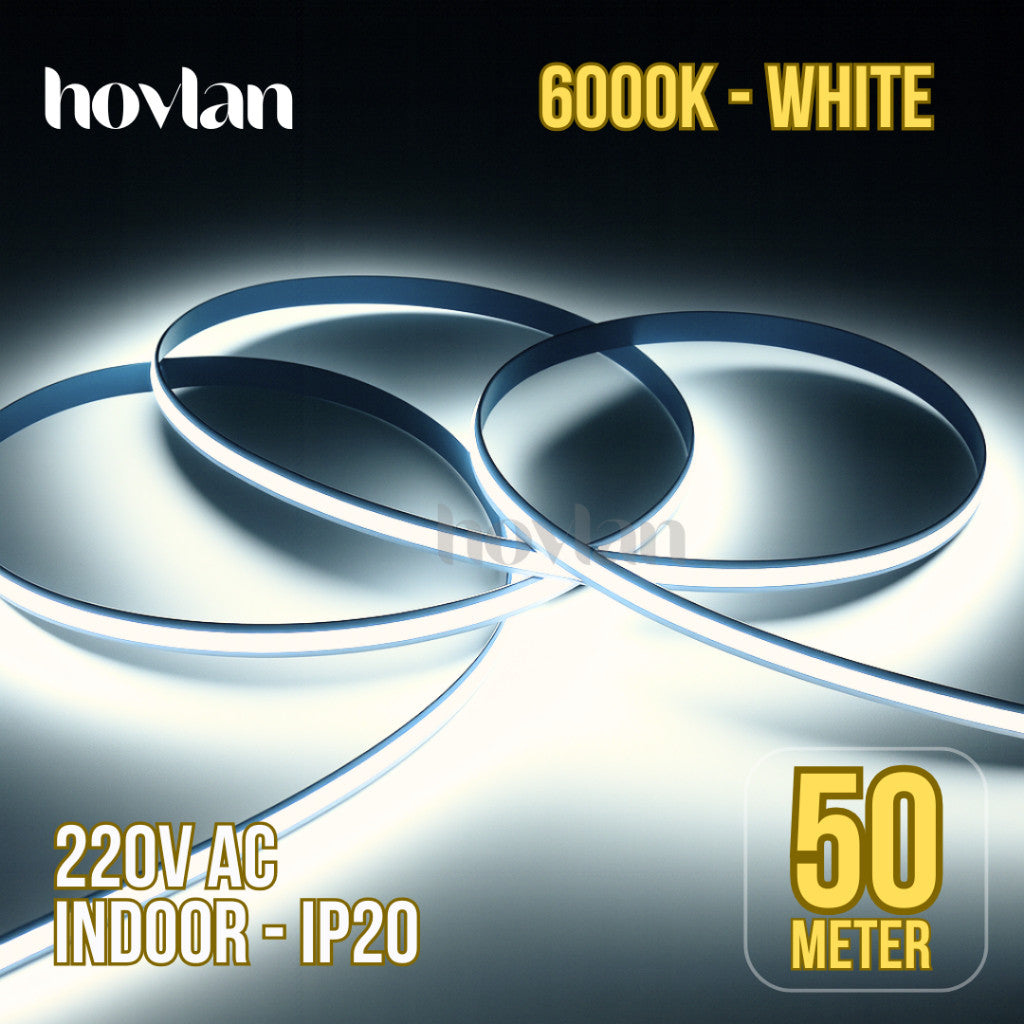 Led Strip Cob AC 220v Hovlan HVC2210 Lampu 10 Meter Plafon Flexible Selang Pita Dotless Tanpa Trafo Indoor