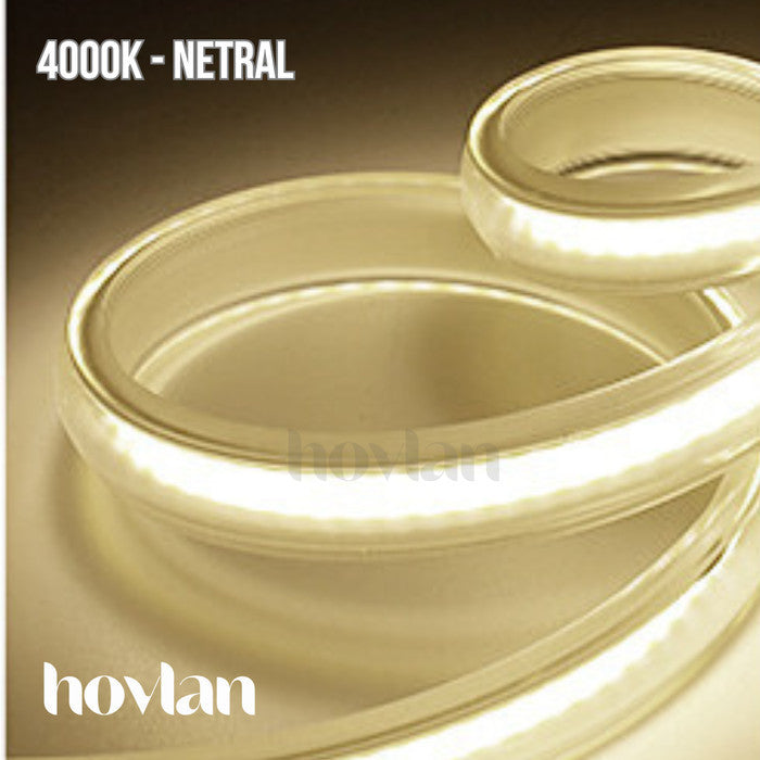 Lampu Selang Cob Hovlan Led Strip DC 220v HVXC2210T Dotless Tanpa Titik Anti Air IP65 1 Roll Taman Kolam Outdoor