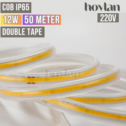 Lampu Selang Cob Hovlan Led Strip DC 220v HVXC2210T Dotless Tanpa Titik Anti Air IP65 1 Roll Taman Kolam Outdoor