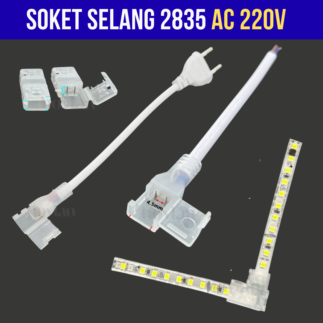 Soket Lampu Selang 2835 AC 220V Colokan Kabel Led Strip IP65