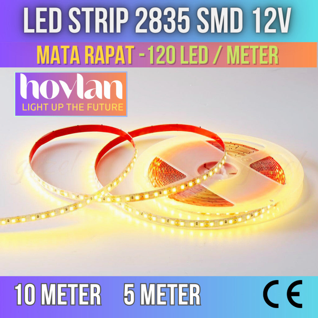 Led Strip 2835 Hovlan HVS1212 120 Mata Rapat SMD 12v Flexible Lampu 10 Meter Pita