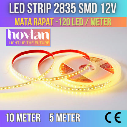 Led Strip 2835 Hovlan HVS1212 120 Mata Rapat SMD 12v Flexible Lampu 10 Meter Pita