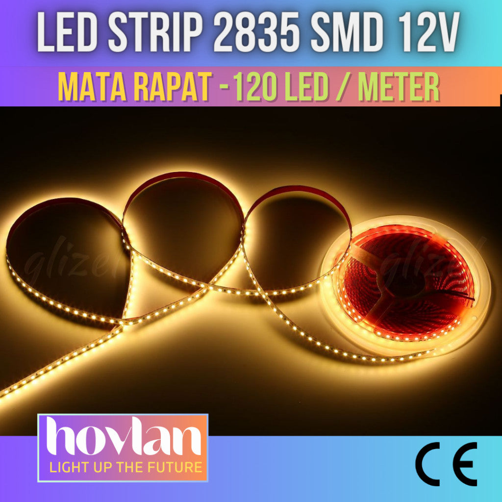 Led Strip 2835 Hovlan HVS1212 120 Mata Rapat SMD 12v Flexible Lampu 10 Meter Pita
