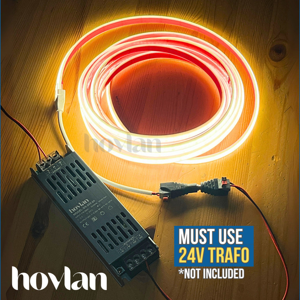 Led Strip COB DC 24V Hovlan Selang IP68 HVXC2415 Anti Air Silicone Waterproof High Lumens Terang 15w