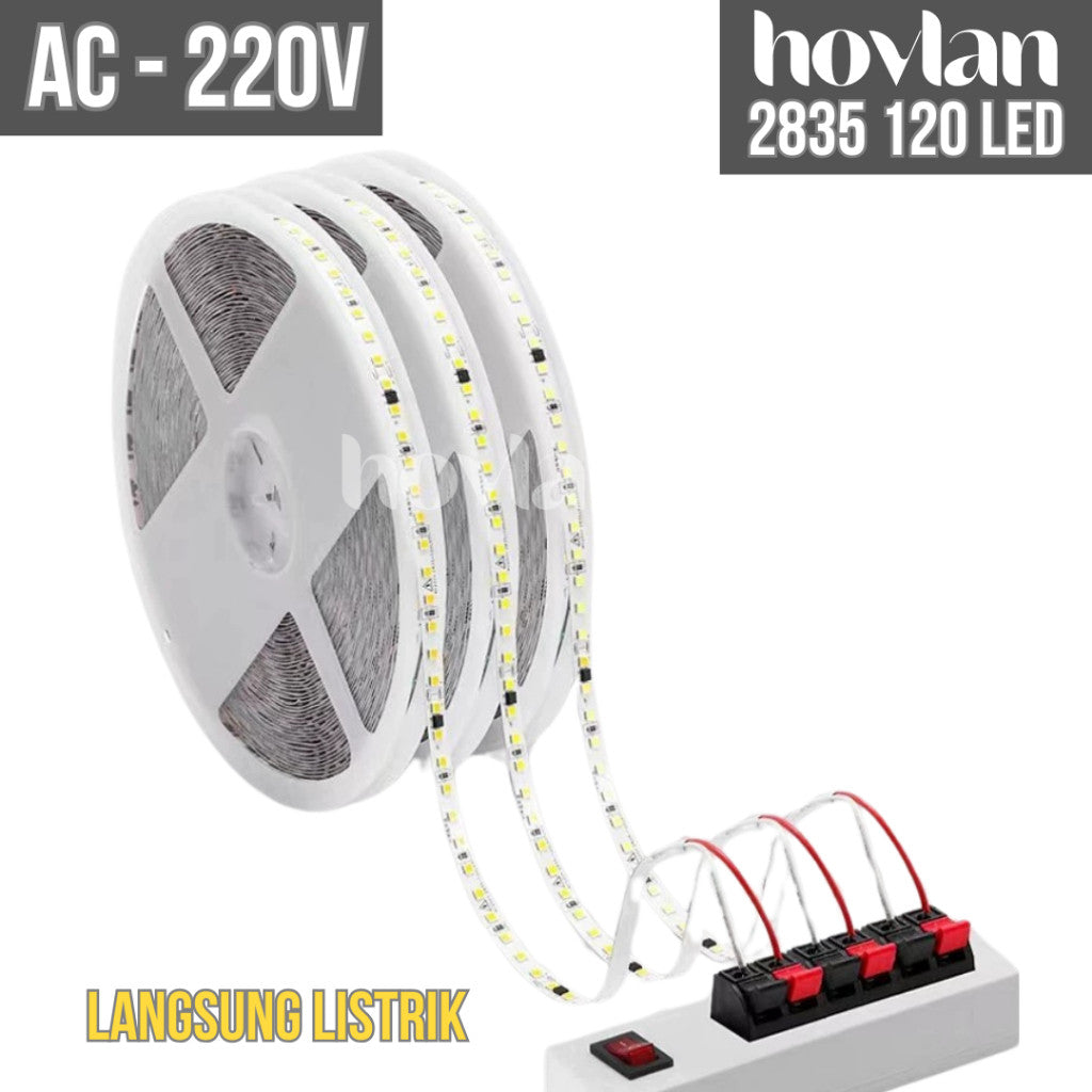 Led Strip AC 220V 2835 120 Mata Hovlan HVXS2210 Tanpa Trafo 12W Lampu Interior Indoor Lemari Plafon Drop Ceiling