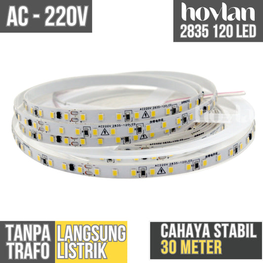 Led Strip AC 220V 2835 120 Mata Hovlan HVXS2210 Tanpa Trafo 12W Lampu Interior Indoor Lemari Plafon Drop Ceiling