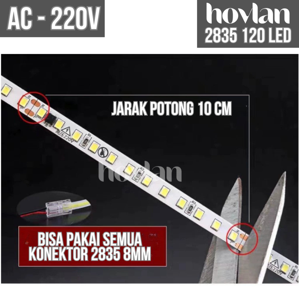 Led Strip AC 220V 2835 120 Mata Hovlan HVXS2210 Tanpa Trafo 12W Lampu Interior Indoor Lemari Plafon Drop Ceiling