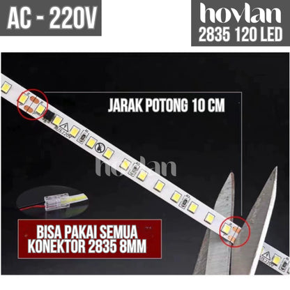 Led Strip AC 220V 2835 120 Mata Hovlan HVXS2210 Tanpa Trafo 12W Lampu Interior Indoor Lemari Plafon Drop Ceiling