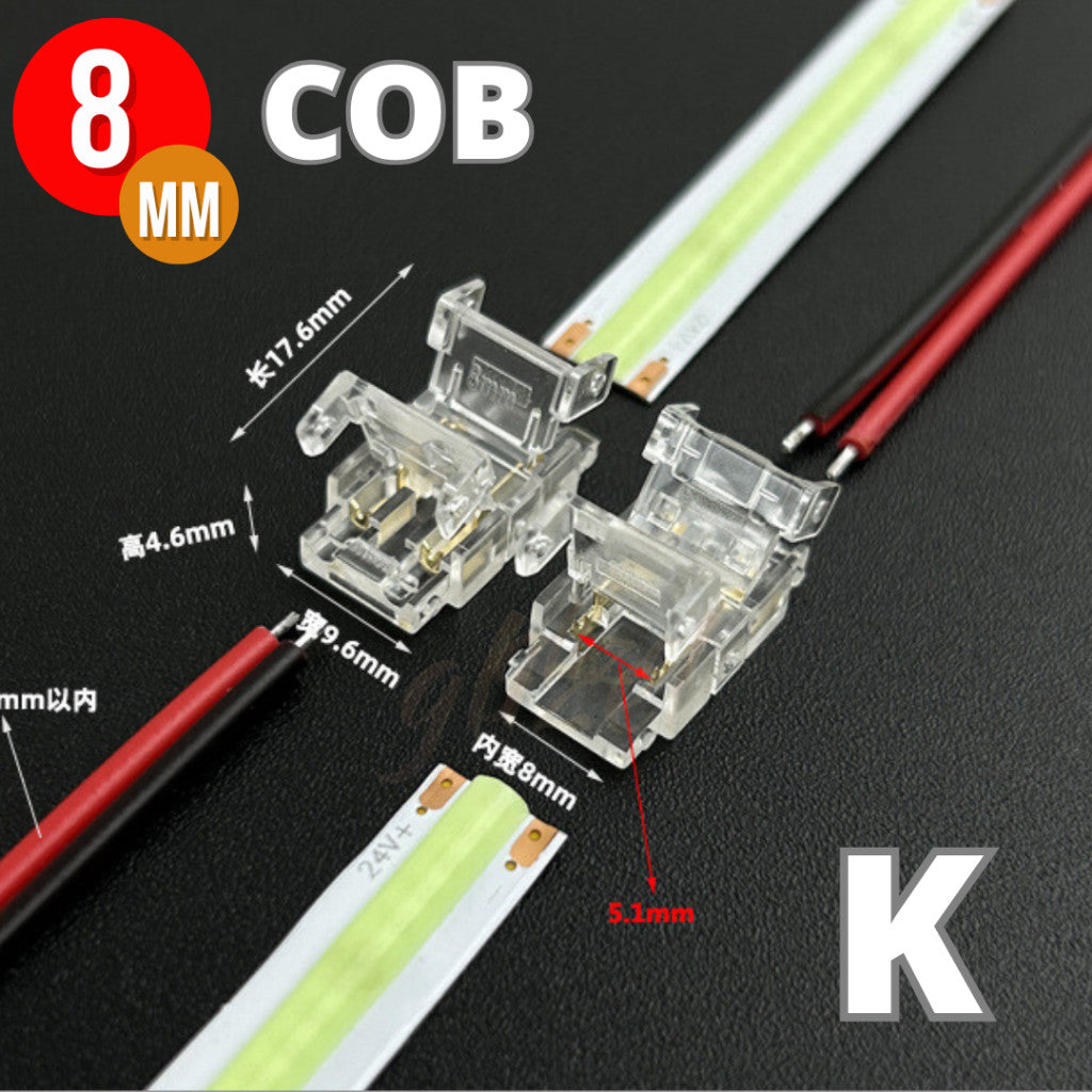 Konektor Soket Led Strip COB SMD 8mm HVKC8 Hovlan Lampu Pita Crystal Bening Klem Transparan