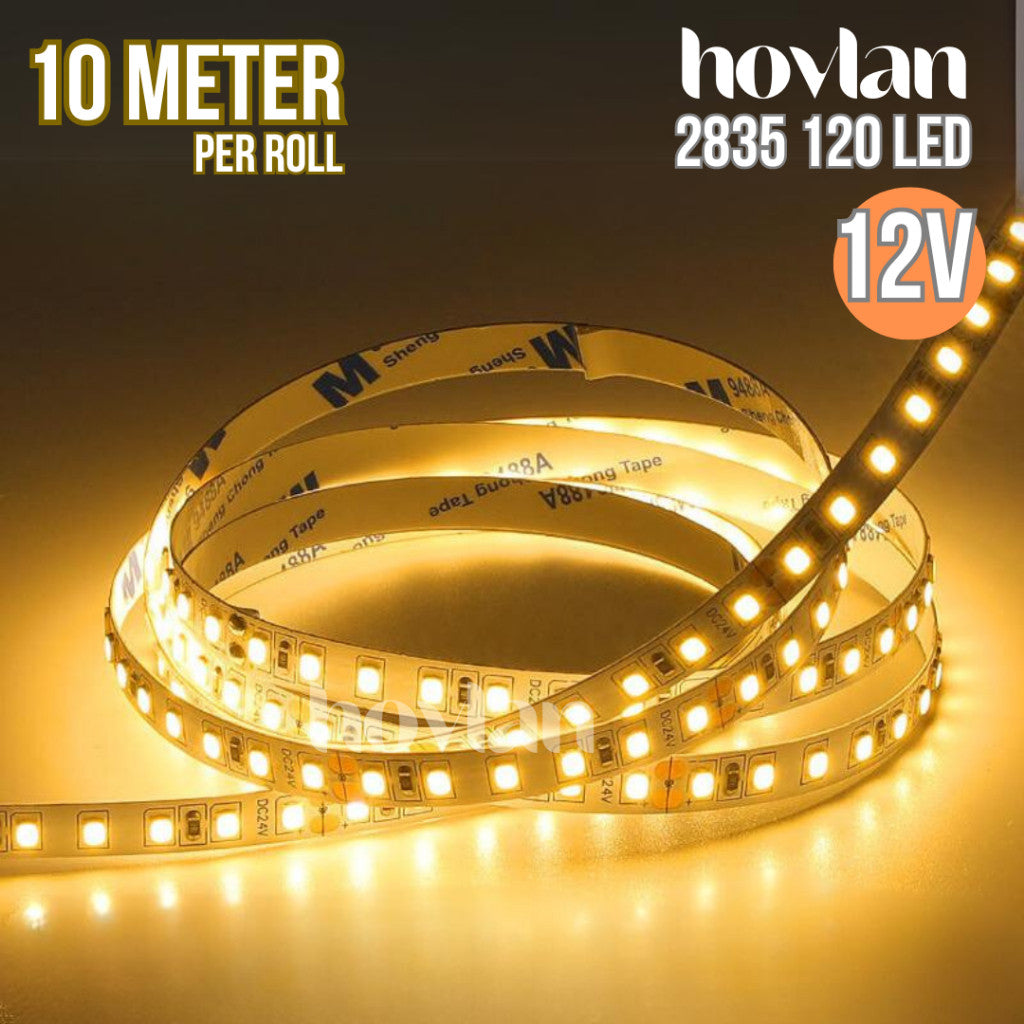 Led Strip 2835 Hovlan HVS1212 120 Mata Rapat SMD 12v Flexible Lampu 10 Meter Pita
