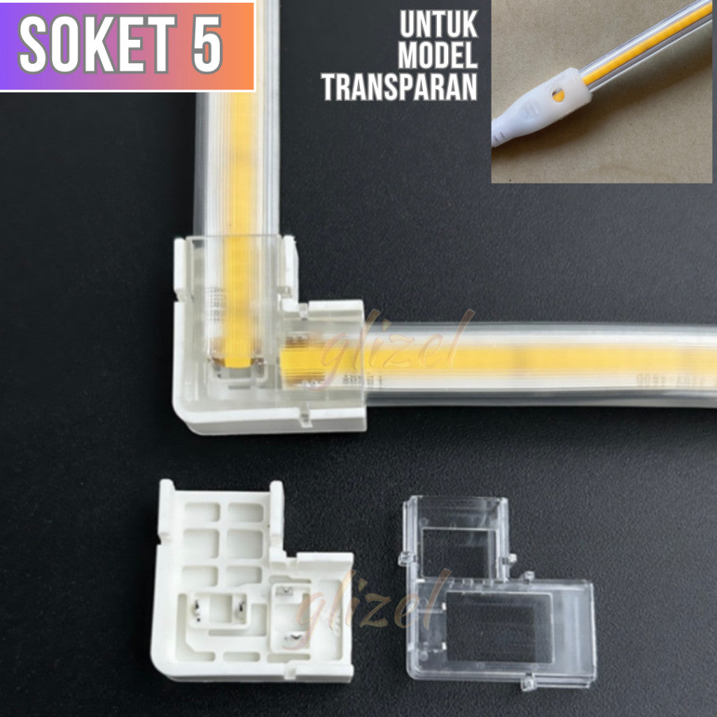 Soket Konektor Lampu Selang Cob Hovlan Transparant AC 220V HVXKC-TACDC HVXKC-TAC Led Waterproof Sudut Sambungan Colokan Kabel