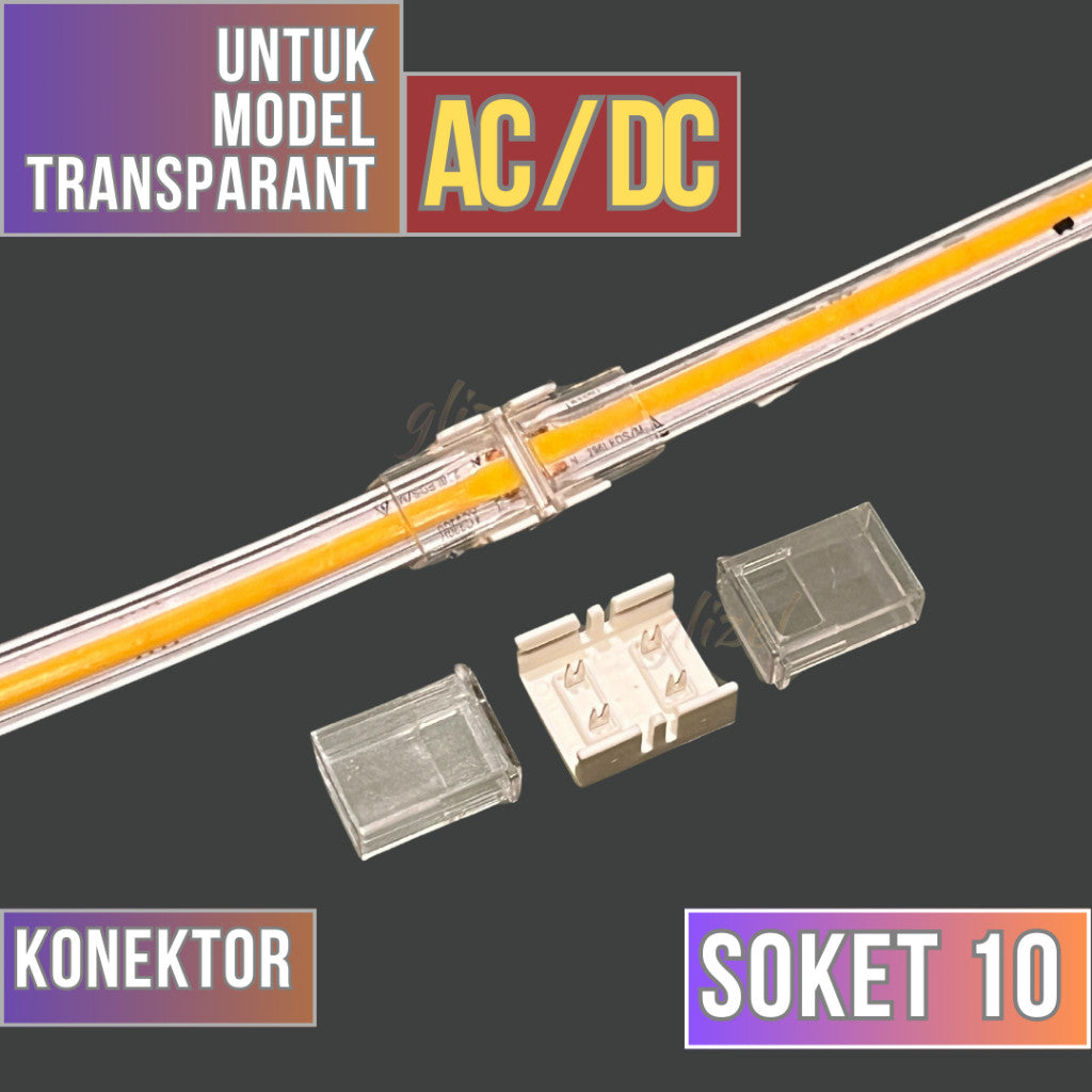 Soket Konektor Lampu Selang Cob Hovlan Transparant AC 220V HVXKC-TACDC HVXKC-TAC Led Waterproof Sudut Sambungan Colokan Kabel