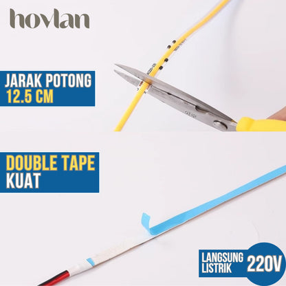 Led Strip Cob AC 220v Hovlan HVC2210 Lampu 10 Meter Plafon Flexible Selang Pita Dotless Tanpa Trafo Indoor