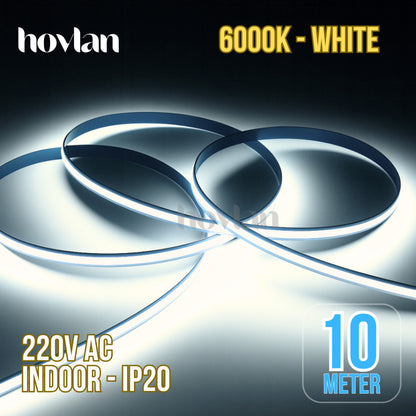Led Strip Cob AC 220v Hovlan HVC2210 Lampu 10 Meter Plafon Flexible Selang Pita Dotless Tanpa Trafo Indoor