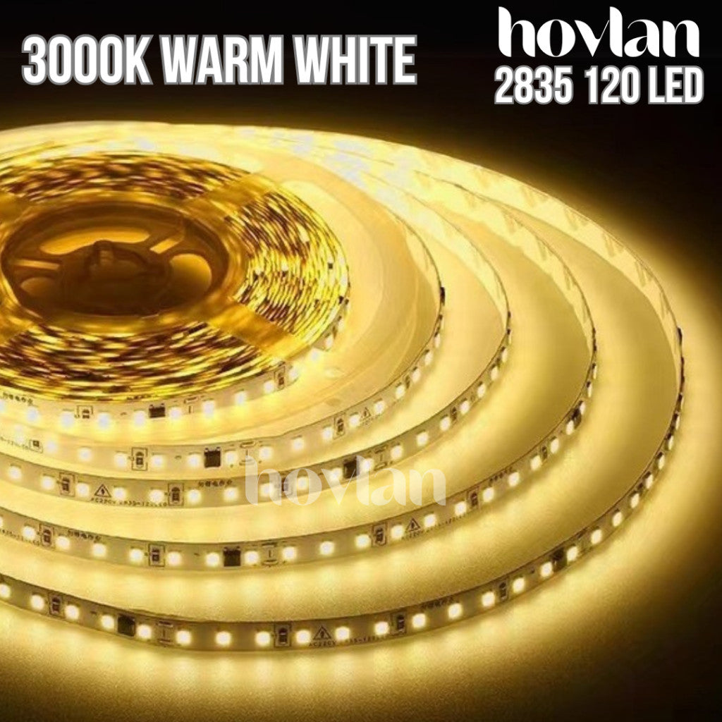 Led Strip AC 220V 2835 120 Mata Hovlan HVXS2210 Tanpa Trafo 12W Lampu Interior Indoor Lemari Plafon Drop Ceiling