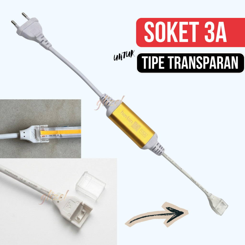 Soket Konektor Adaptor Lampu Selang Cob Transparan 220v Hovlan HVXKC-MDC HVXKC-TDC HVXKC-TACDC Kabel Colokan Sambungan L