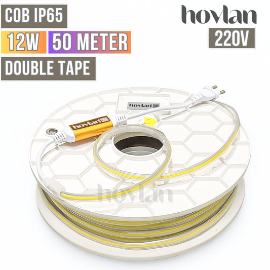 Lampu Selang Cob Hovlan Led Strip DC 220v HVXC2210T Dotless Tanpa Titik Anti Air IP65 1 Roll Taman Kolam Outdoor