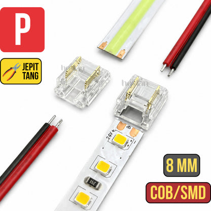 Konektor Soket Led Strip COB SMD 8mm HVKC8 Hovlan Lampu Pita Crystal Bening Klem Transparan