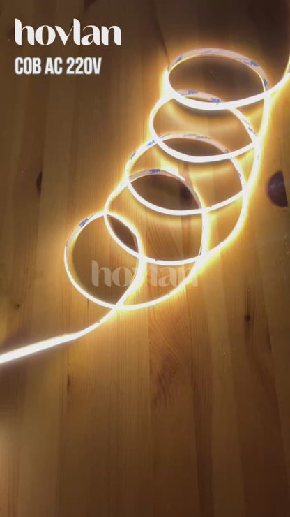 Led Strip Cob AC 220v Hovlan HVC2210 Lampu 10 Meter Plafon Flexible Selang Pita Dotless Tanpa Trafo Indoor