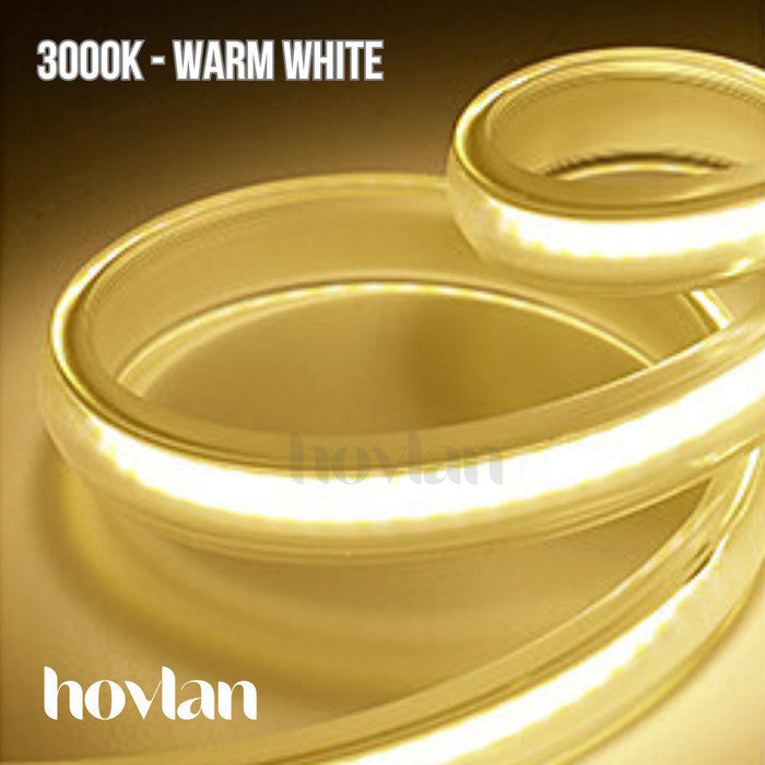 Lampu Selang Cob Hovlan Led Strip DC 220v HVXC2210T Dotless Tanpa Titik Anti Air IP65 1 Roll Taman Kolam Outdoor
