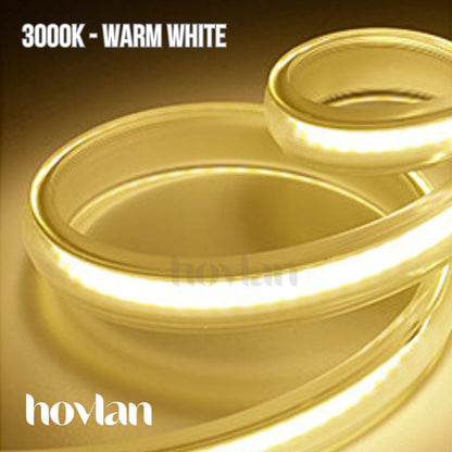 Lampu Selang Cob Hovlan Led Strip DC 220v HVXC2210T Dotless Tanpa Titik Anti Air IP65 1 Roll Taman Kolam Outdoor