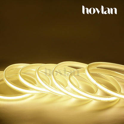 Lampu Selang Cob Hovlan Led Strip DC 220v HVXC2210T Dotless Tanpa Titik Anti Air IP65 1 Roll Taman Kolam Outdoor