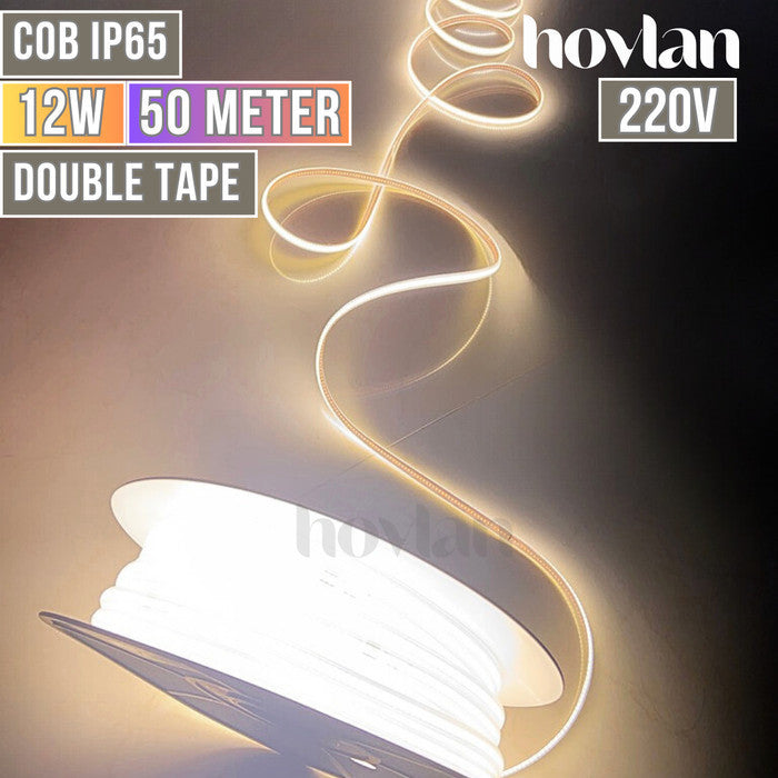 Lampu Selang Cob Hovlan Led Strip DC 220v HVXC2210T Dotless Tanpa Titik Anti Air IP65 1 Roll Taman Kolam Outdoor