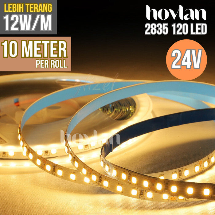 Led Strip 2835 24V Hovlan HVS2412 10 Meter 120 Mata Rapat Flexible Lampu Pita Interior 12w 3528