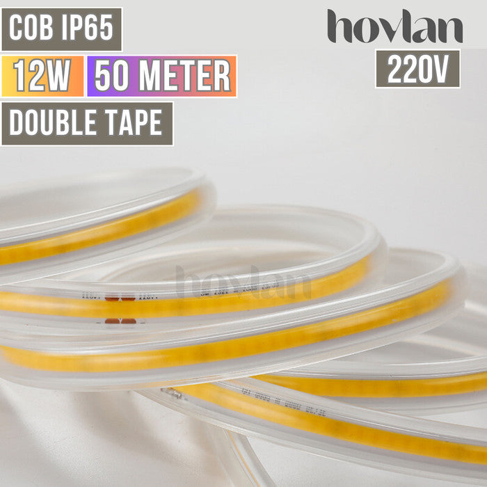 Lampu Selang Cob Hovlan Led Strip DC 220v HVXC2210T Dotless Tanpa Titik Anti Air IP65 1 Roll Taman Kolam Outdoor