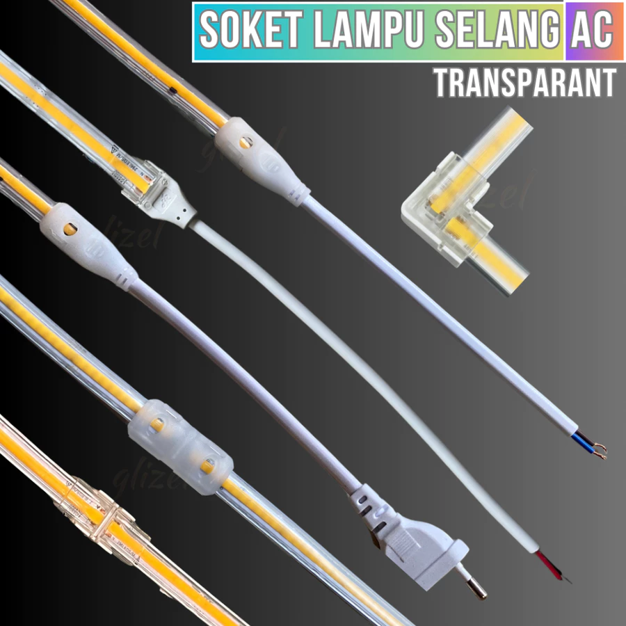 Soket Konektor Lampu Selang Cob Transparant AC 220V Led Waterproof Sudut Sambungan Colokan Kabel