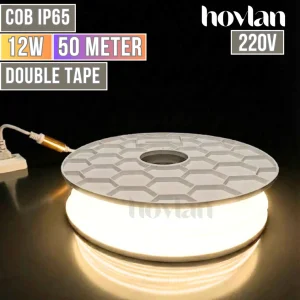 Lampu Selang Cob Hovlan Led Strip 220v Dotless Tanpa Titik Anti Air IP65 1 Roll Taman Kolam Outdoor