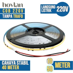 Led Strip Cob AC 220v Hovlan Lampu 10 Meter Flexible Plafon Selang Pita Dotless Tanpa Trafo Trafo Titik Indoor