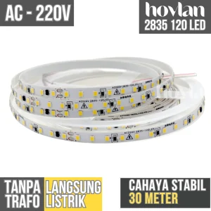 Led Strip AC 220V 2835 120 Mata Tanpa Trafo 12W Lampu Interior Indoor Lemari Plafon Drop Ceiling