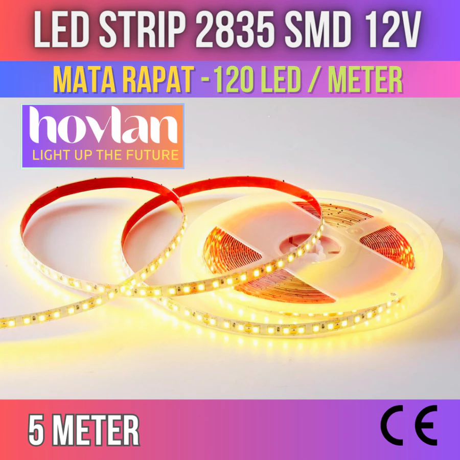 Led Strip 2835 120 Mata Rapat SMD 12v Flexible Lampu 5 Meter Pita