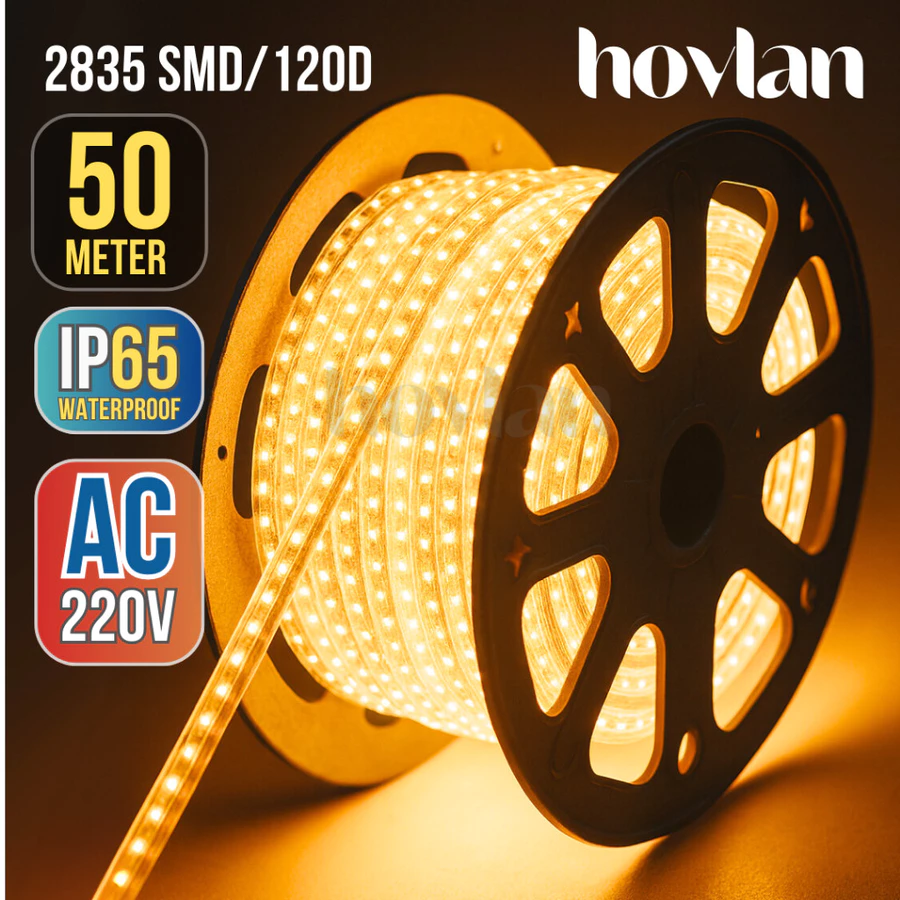 Lampu Led Strip Selang 2835 AC 220V Hovlan Outdoor IP65 120 Mata Tanpa Trafo Anti Air Waterproof